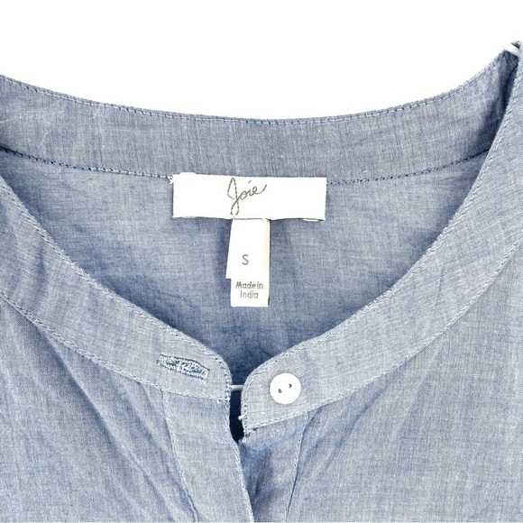 Joie Akari Ruffle Cold Shoulder Chambray Long Sleeve Button Front Blouse Top - Picture 8 of 9